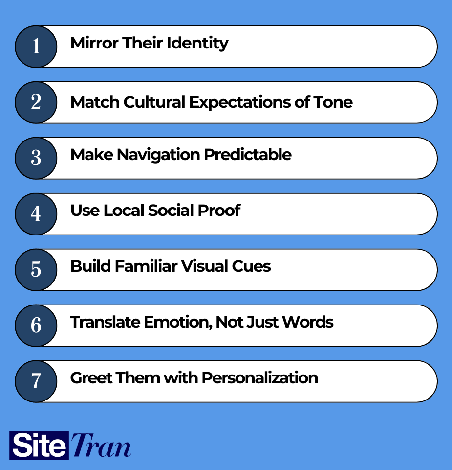 Infographic summarizing 7 psychology tricks for localization